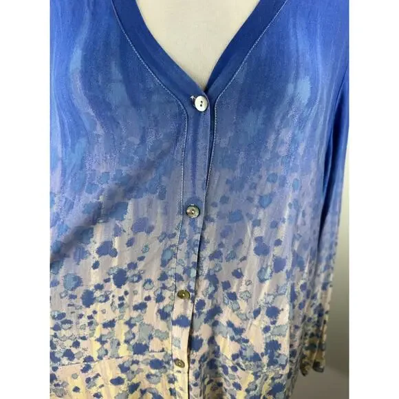 LOGO by Lori Goldstein Printed Ombre Knit Button Front Cardigan Plus Size 3X - Picture 15 of 15